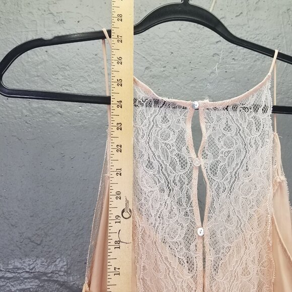 Zara Halter Tank Top Sz M Spaghetti Strap Lace Peach MoP Buttons Satin Coquette - Picture 10 of 11